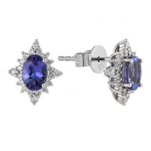 Wholesale Natural Oval Tanzanite Diamond Star Stud Earrings