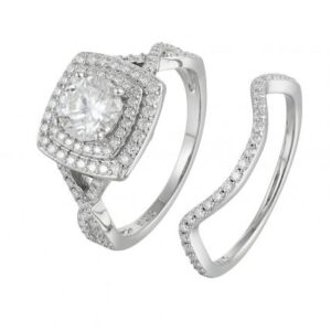 Halo Moissanite Bridal Set 925 Silver Wedding Rings