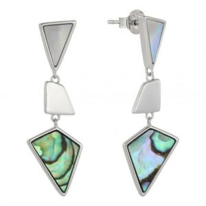 Geometric Multi-Shape Drop Earrings 925 Silver Abalone Shell