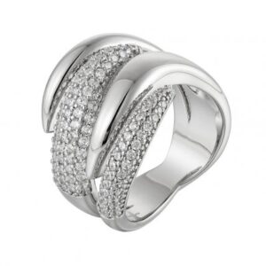 Twisted Wrap Full Paved setting Sterling Silver Wide Band Ring