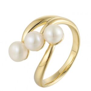 Triple Pearl Bypass Open Gold Plated Ring
