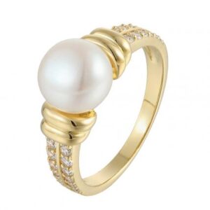 Vintage Gold Pearl Ring with Paved CZ Band