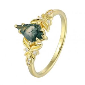 Floral style Kite Cut Moss Agate Ring