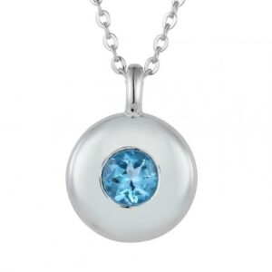 round silver disc blue topaz pendant