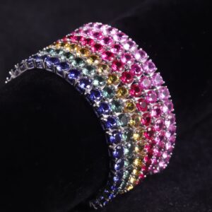 925 Sterling Silver Rainbow Ombre Colored Moissanite tennis chain bracelet