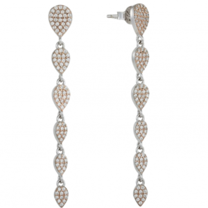 Wholesale Two Tone CZ Pave Teardrop Long Linear Drop Earrings