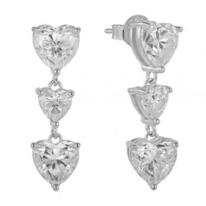 925 Sterling Silver Triple Heart Moissanite Dangle Drop Earrings