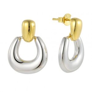 925 Silver Two-Tone U Chunky Hoop Drop Earrings