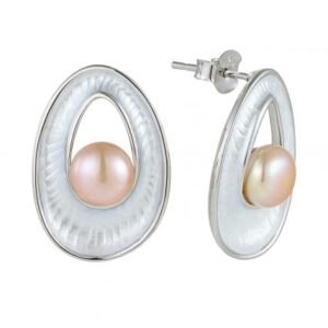 Elegant Freshwater pearl silver enamel shell color stud earring