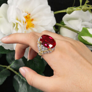 15ct oval lab grown ruby ring pigeon egg full pave wholesale jewelry