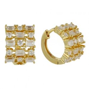 925 sterling silver multi stone baguette round moissanite huggie hoop earrings wholesale